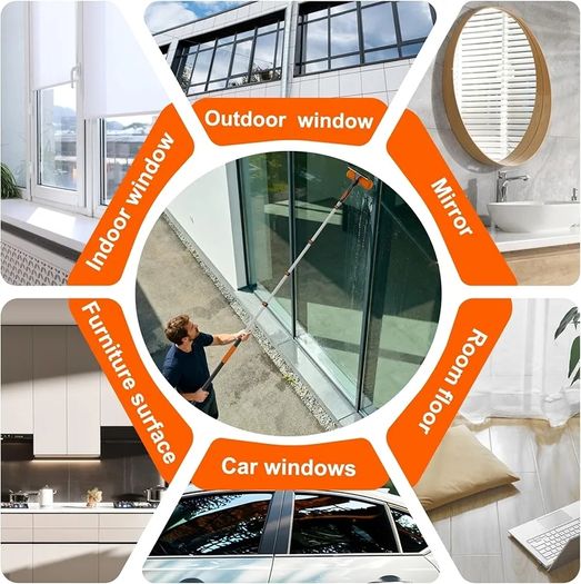 7.2m Telescopic Window Cleaner, Professional Window Cleaning Equipment with Extendable Window Cleaning Pole and 25cm Window Squeegee, Long Reach Window Cleaner Tool for Outdoor/Indoor Use
