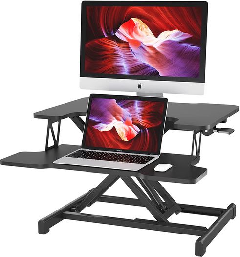 _Standing Desk Height Adjustable Sit / Stand Desk Converter with Deep Keyboard Tray Sit-to-Stand Desk for Laptop