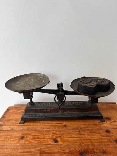 Antique French 5 Kilo Metal Weighing Scale with Weights