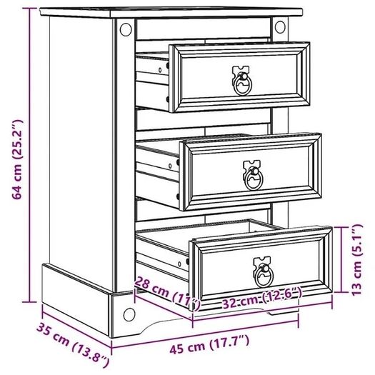 Bedside Table with Drawer White 45 x 35 x 64 cm Solid Pine Wood