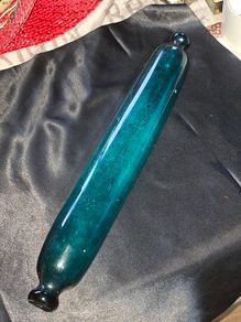 Antique 19th century Mouth-Blown Teal-Green Glass Rolling Pin, Historically known as sailor's tokens or love tokens