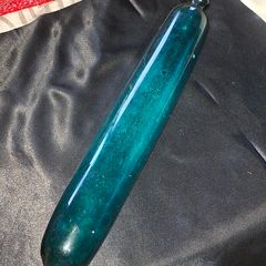 Antique 19th century Mouth-Blown Teal-Green Glass Rolling Pin, Historically known as sailor's tokens or love tokens
