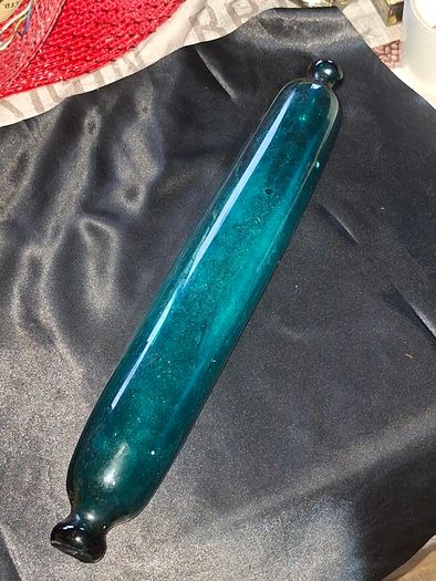Antique 19th century Mouth-Blown Teal-Green Glass Rolling Pin, Historically known as sailor's tokens or love tokens
