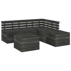 6 Piece Garden Pallet Lounge Set Solid Pinewood Dark Grey