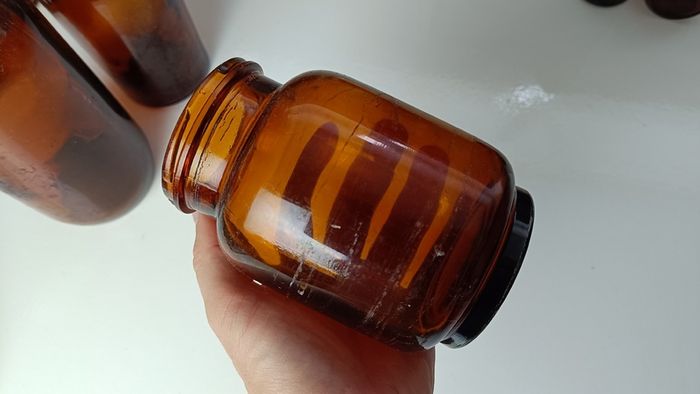 436 - Set of 5 Vintage Amber Glass Collectible Decorative Bottles