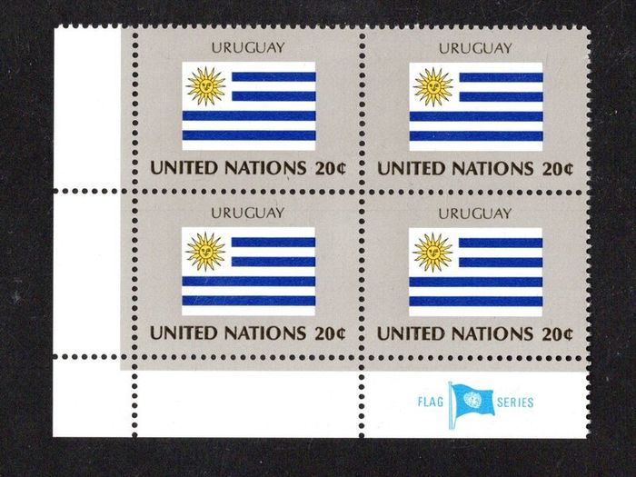 1984 United Nations New York Uruguay National Flag (part of flag series) Block of 4 Mint Never Hinged (MNH)