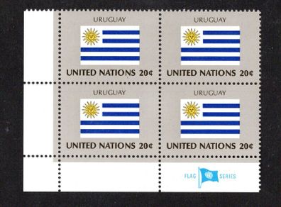 1984 United Nations New York Uruguay National Flag (part of flag series) Block of 4 Mint Never Hinged (MNH)