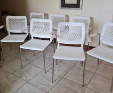 7 x white canteen/cafe chairs