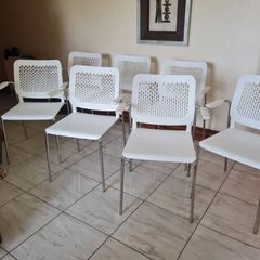 7 x white canteen/cafe chairs