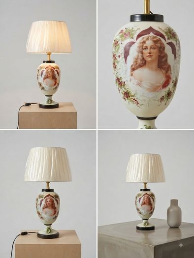Unique  Milk Glass Table Lamp Elegant Vintage Style (61cm)
