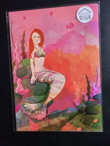 A4 Size Mermaid Red Hair Art Print, wall art