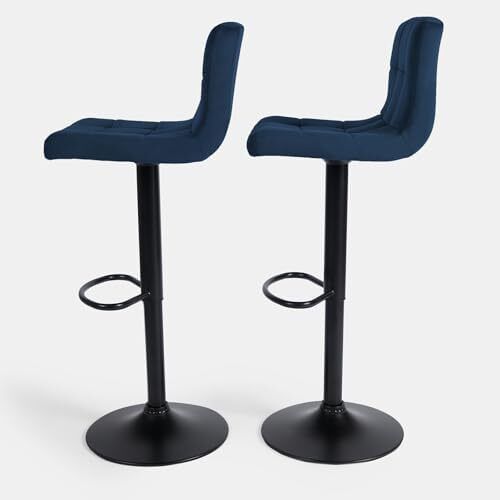 Breakfast Blue Bar Stools Set of 2 Adjustable Height Velvet Bar Stools, Soft Comfy Swivel With Footrest Metal Frame For Kitchen Counter - Navy