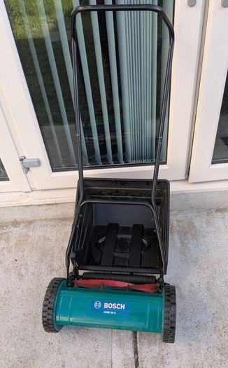 Bosch AHM 38 G Manual Lawn Mower with blade sharpener and cover