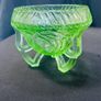 Vintage Sowerby Green glass bowl on three feet Image 5