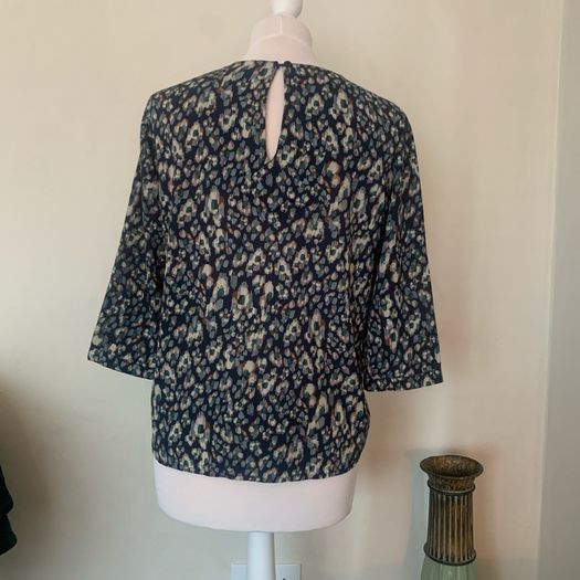 Navy, green & beige blouse. Size S