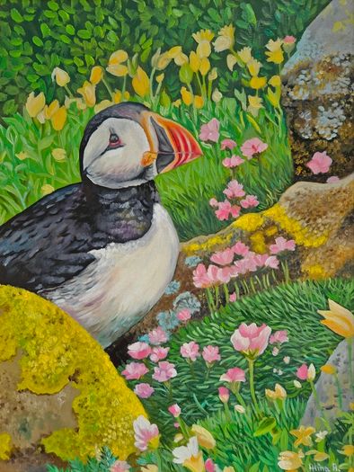 Puffin at Saltee Island'' | oil Painting | Framed