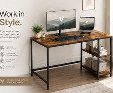 Industrial Computer Desk with Storage Shelves 120 cm Home Office Desk Vintage Brown