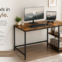 Industrial Computer Desk with Storage Shelves 120 cm Home Office Desk Vintage Brown