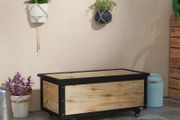 Garden Storage Box, 121 Liters, 2 Wheels, Weatherproof, Metal Frame, Natural Wood, 100x50x43 cm