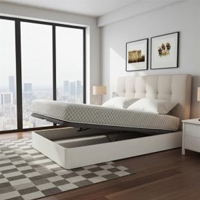 White Ottoman Storage Bed - King