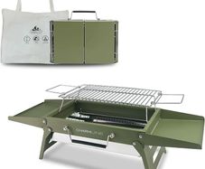 34 x 23 cm Foldable Portable Charcoal Grill, Small Camping Barbecue Charcoal, Picnic Grill, BBQ Grill for Outdoor, Suitable for Gardens, Beaches, Lawns and Table Tops, Green
