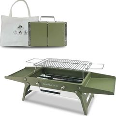 34 x 23 cm Foldable Portable Charcoal Grill, Small Camping Barbecue Charcoal, Picnic Grill, BBQ Grill for Outdoor, Suitable for Gardens, Beaches, Lawns and Table Tops, Green