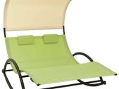 Double Sun Lounger with Canopy Textilene Green and Cream