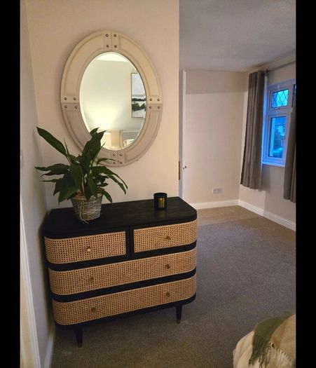 Black Stain Oak and Rattan Ankhara Chest of Drawers
