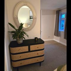Black Stain Oak and Rattan Ankhara Chest of Drawers