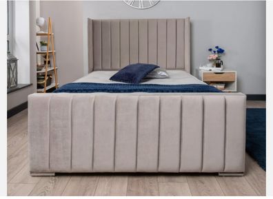 Ottoman Winged Panel Plush Velvet Upholstered Bed Frame Double & King Size Bed