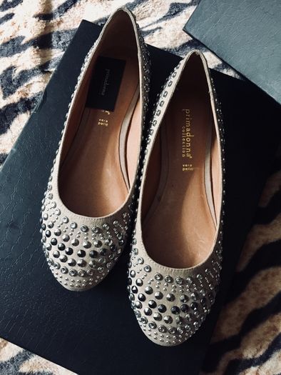 Primadonna Leather Studded Embellished Flat Ballerina Shoes Uk6 New
