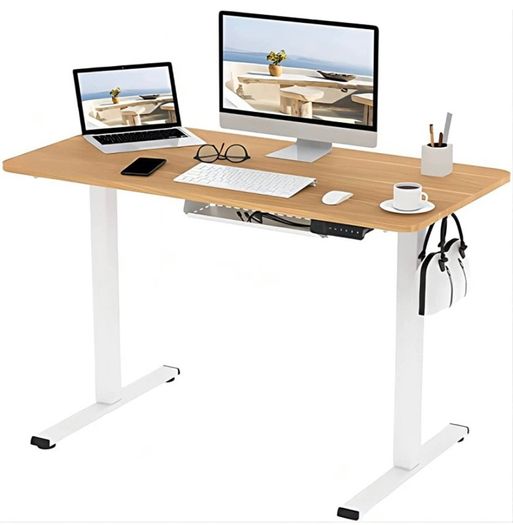 Electric Height Adjustable Standing Desk Sit Stand Desk Adjustable Desk Stand Up Desk with Memory Smart Pannel EF1 SERIES 100x60cm, WHITE Frame+MAPLE Desktop (FREE POSTAGE)