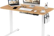 Electric Height Adjustable Standing Desk Sit Stand Desk Adjustable Desk Stand Up Desk with Memory Smart Pannel EF1 SERIES 100x60cm, WHITE Frame+MAPLE Desktop (FREE POSTAGE)