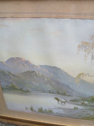 Stunning Antique Cattle watering picture