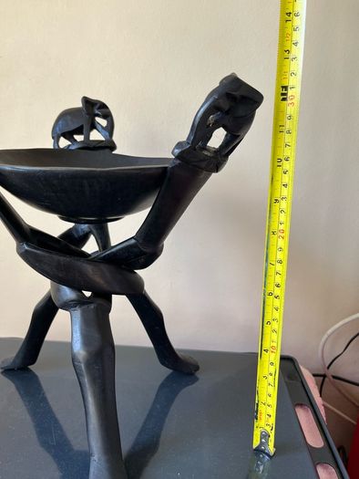 Hand carved wooden bowl and stand