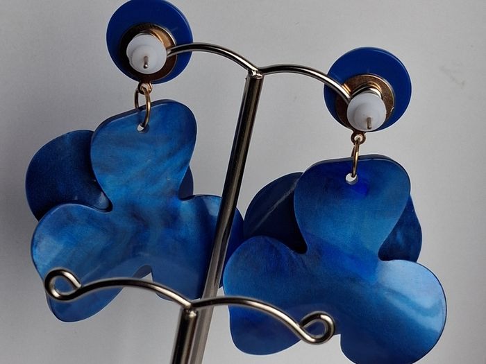 Cobalt Blue Lucite 3D Floral Earrings