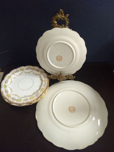 Lovely Set of Six Vintage Shabby Chic Floral Tea Plates and Matching Cake Plate by Rose China AD1820, Manchester,  in Delicate Floral Swags Pattern with Yellow and Pink Roses