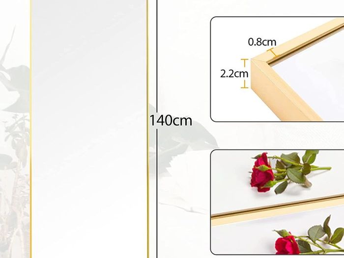 Full Length Mirror 140x50cm Free Standing, Hanging or Leaning, Large Floor Mirror with Gold Aluminum Alloy Frame for Living Room or Bedroom