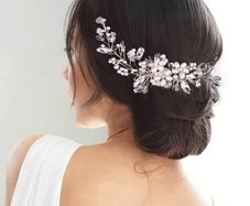 Crystal Rhinestone Flower Pearl Hair Comb, Headband Tiara Hairpin For Women Bride Party Wedding