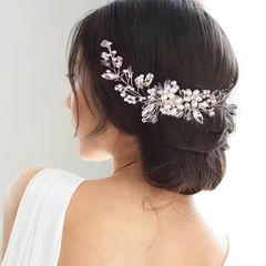 Crystal Rhinestone Flower Pearl Hair Comb, Headband Tiara Hairpin For Women Bride Party Wedding
