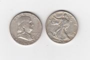 USA, 2 x Half Dollars, 1961,&amp;1940, 90% silver coins (no. 451)