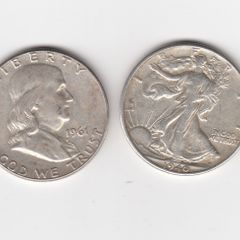 USA, 2 x Half Dollars, 1961,&1940, 90% silver coins (no. 451)
