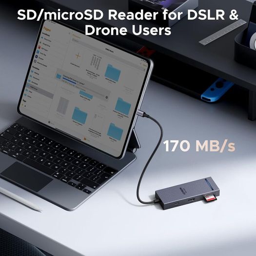 USB C Hub, 8-in-1 4K@60Hz HDMI to USB-C Adapter, 170MB/s microSD SD Card Reader, 3x 10Gbps USB-A/C Ports, 100W PD, 30cm Cable, Aluminum Compact USB Hub for MacBook, HP, Dell, iPad Pro