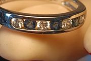 9ct white Gold CZ and Natural Sapphire 7 stone ring