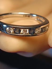 9ct white Gold CZ and Natural Sapphire 7 stone ring