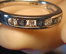 9ct white Gold CZ and Natural Sapphire 7 stone ring