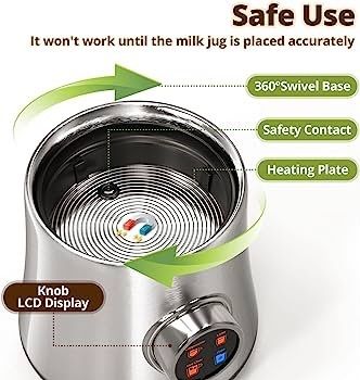Milk Frother Electric 4-in-1,Rotating Knob LCD Automatic Milk Frothers 304-Stainless-Steel, 500ML Milk Steamer Hot Chocolate & Milk Warmer,Hot & Cold Milk Foamer for Coffee Cappuccino,Latte