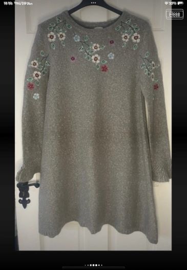 jumper dress Aline yumi jumper dress size small grey frilled cuff with embroidery small 10/12