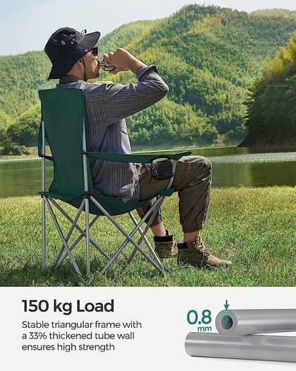 Set of 2 Folding Camping Chairs, Comfortable, Heavy Duty Structure, Max. Load Capacity 150 kg, with Cup Holder, Outdoor Chairs, Green (FREE SHIPPING)