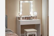 Dressing table with mirror and light bulbs dressing table, dressing table, cosmetic table with 9 LED light bulbs and mirrors, adjustable brightness, 2